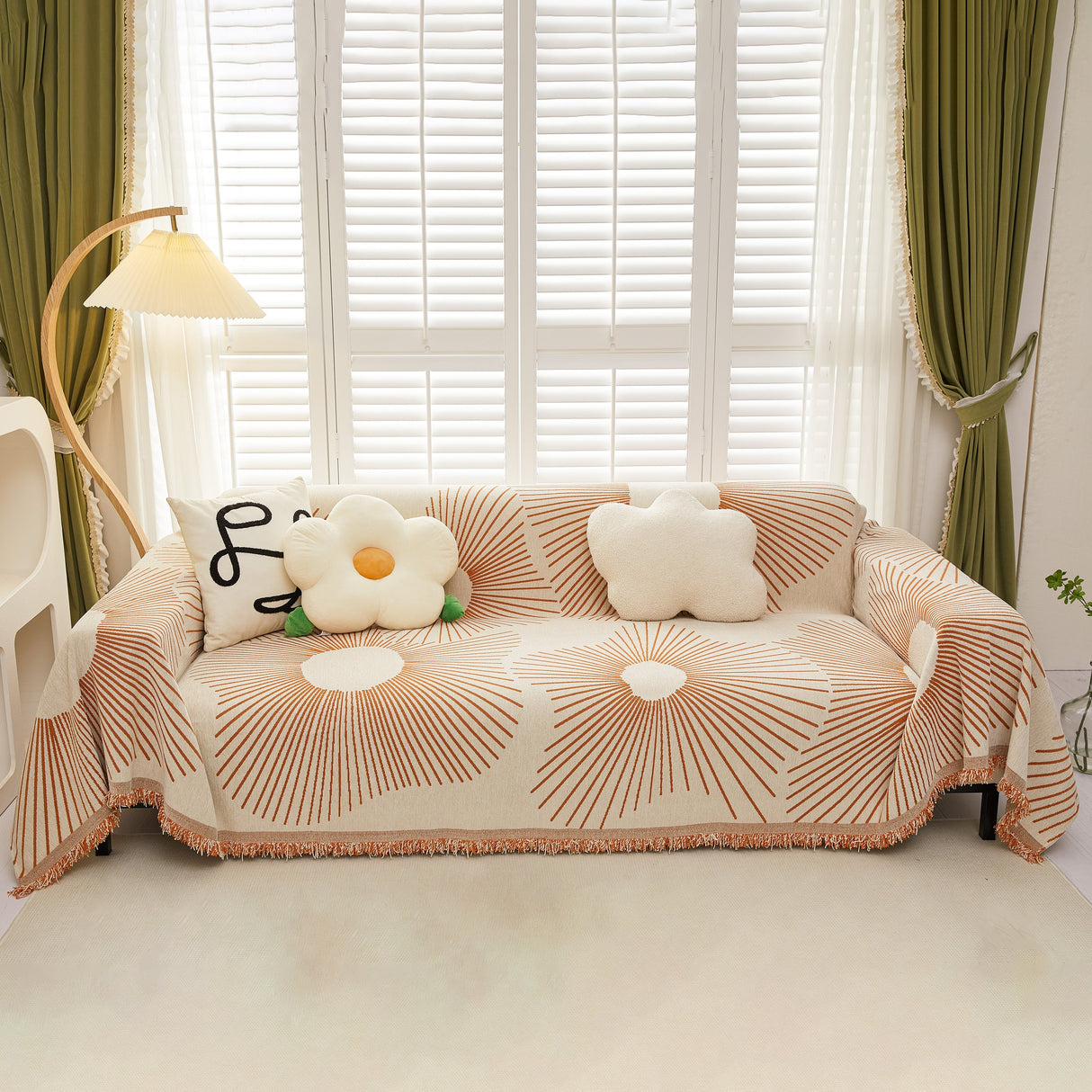 Geometric Radial Striped L-Shape Sofa Cover: Thick, Reversible Furniture Blanket for Kids and Pets