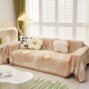 Geometric Radial Striped L-Shape Sofa Cover: Thick, Reversible Furniture Blanket for Kids and Pets