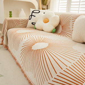 Geometric Radial Striped L-Shape Sofa Cover: Thick, Reversible Furniture Blanket for Kids and Pets