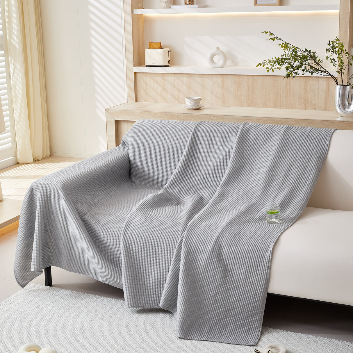 Cooling Comfy Throw Sofa Cover, Textured & Breathable, Multi-Use Decorative Couch Covers for Summer