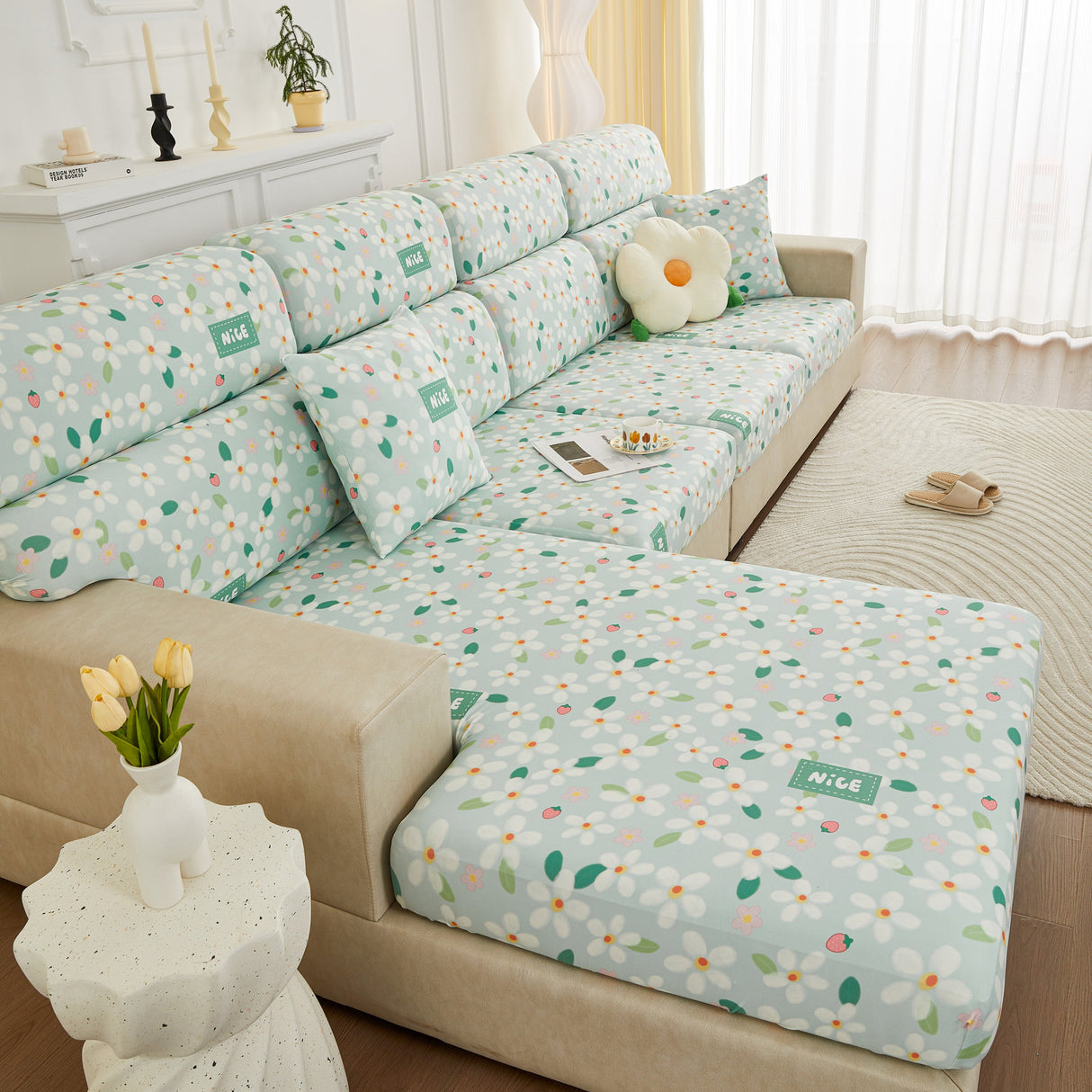 Stretch Individual Cushion Slipcovers, Furniture Protector with Elastic Bottom, Couch Cover Replacement