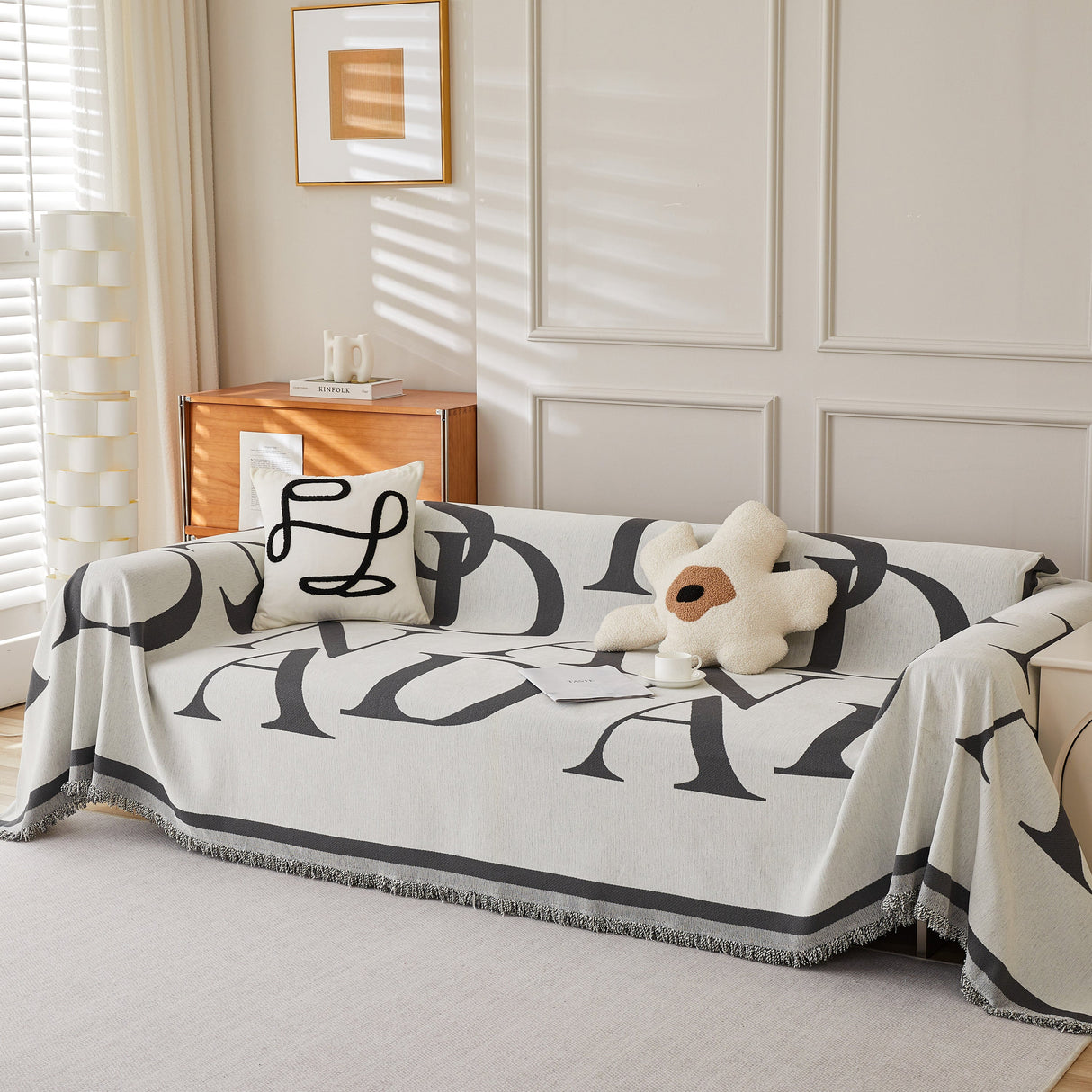 Chenille Jacquard Alphabet Sofa Blanket Cover, L Shape Sofa Cover, Reversible Couch Covers for Dogs