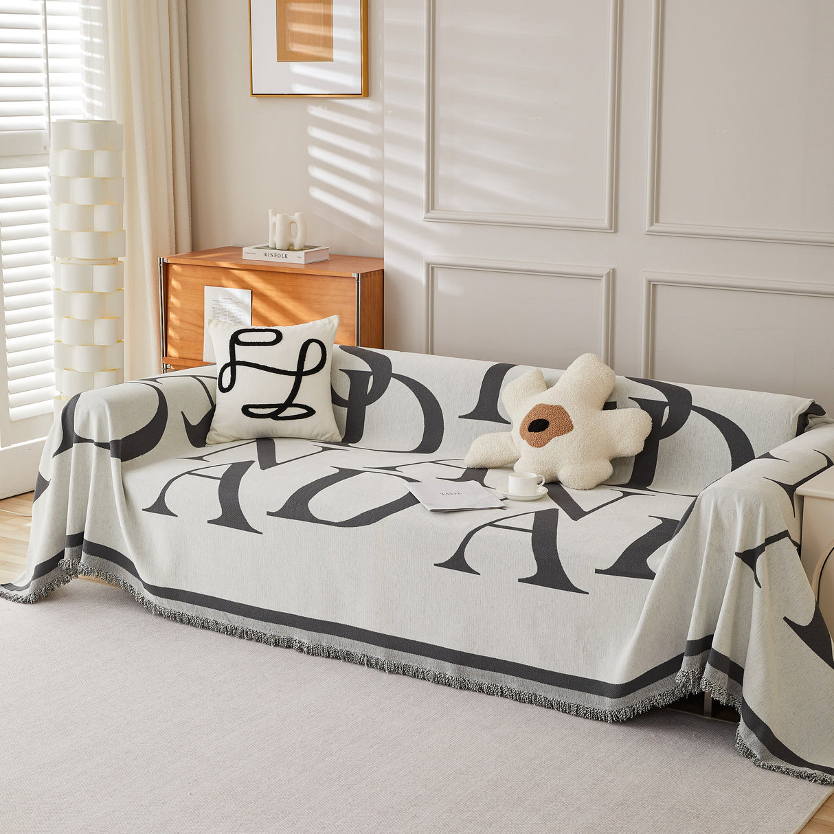 Chenille Jacquard Alphabet Sofa Blanket Cover, L Shape Sofa Cover, Reversible Couch Covers for Dogs