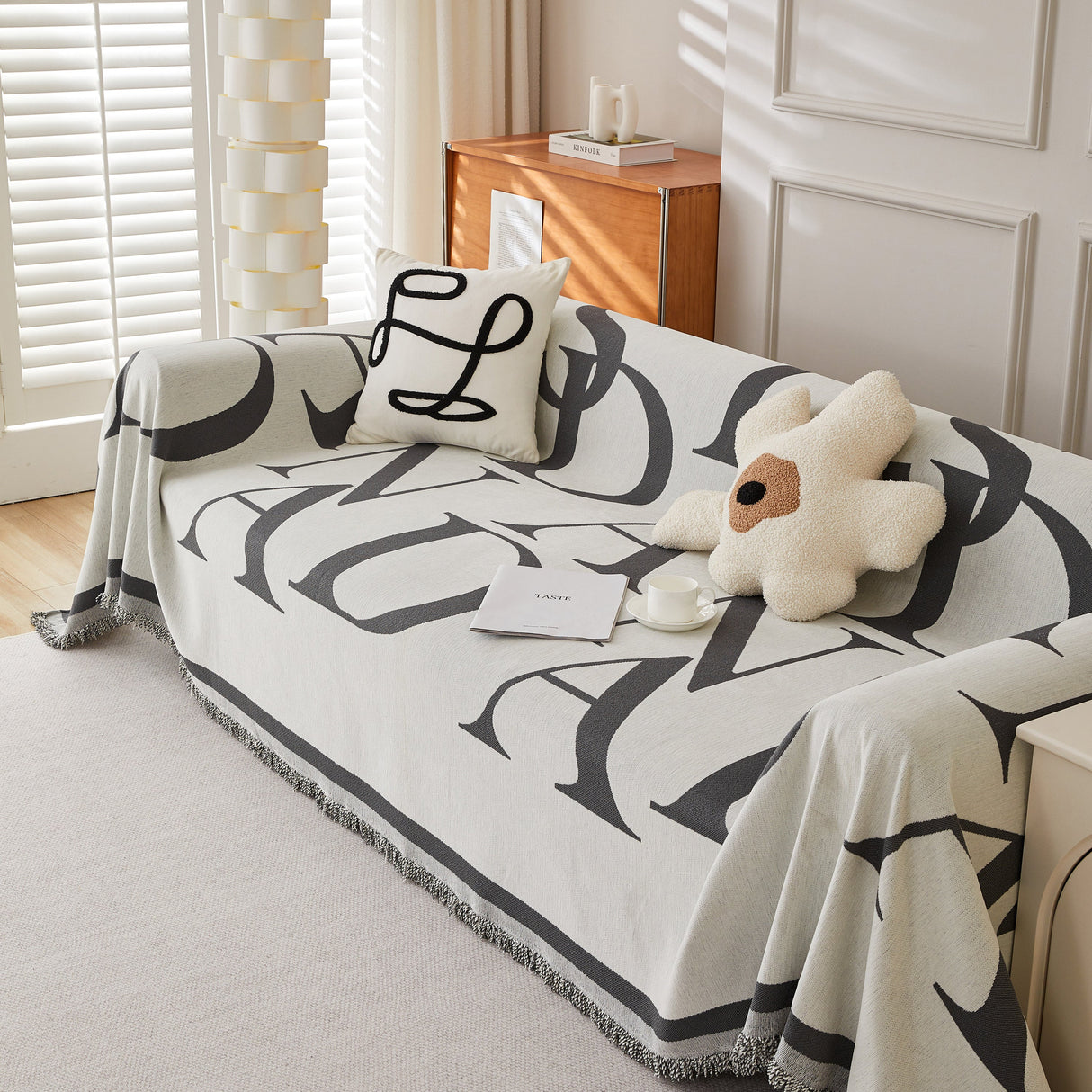 Chenille Jacquard Alphabet Sofa Blanket Cover, L Shape Sofa Cover, Reversible Couch Covers for Dogs