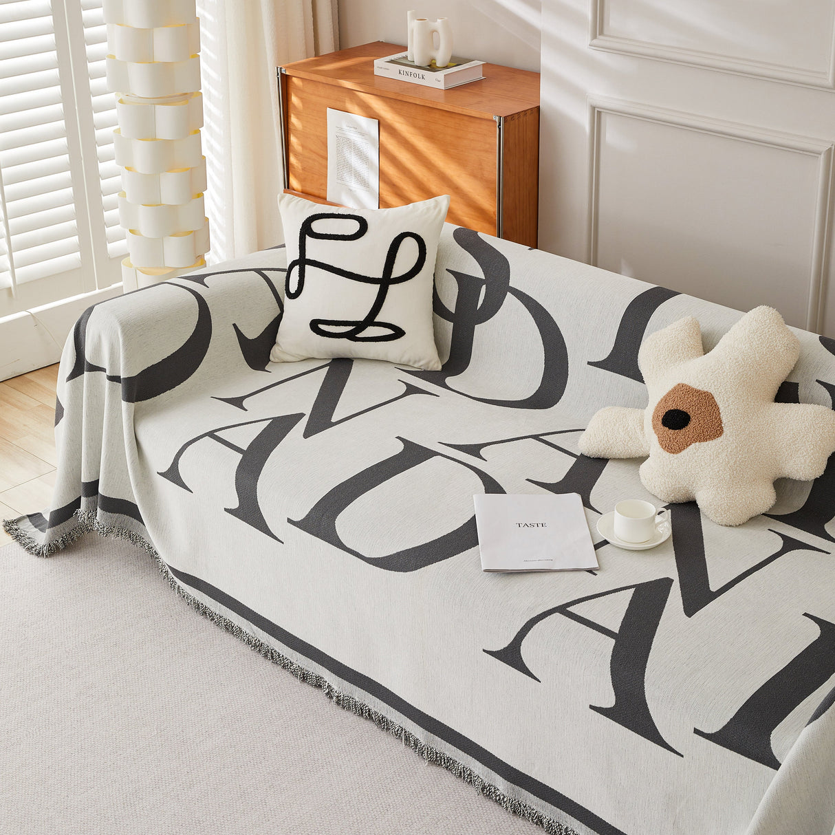 Chenille Jacquard Alphabet Sofa Blanket Cover, L Shape Sofa Cover, Reversible Couch Covers for Dogs