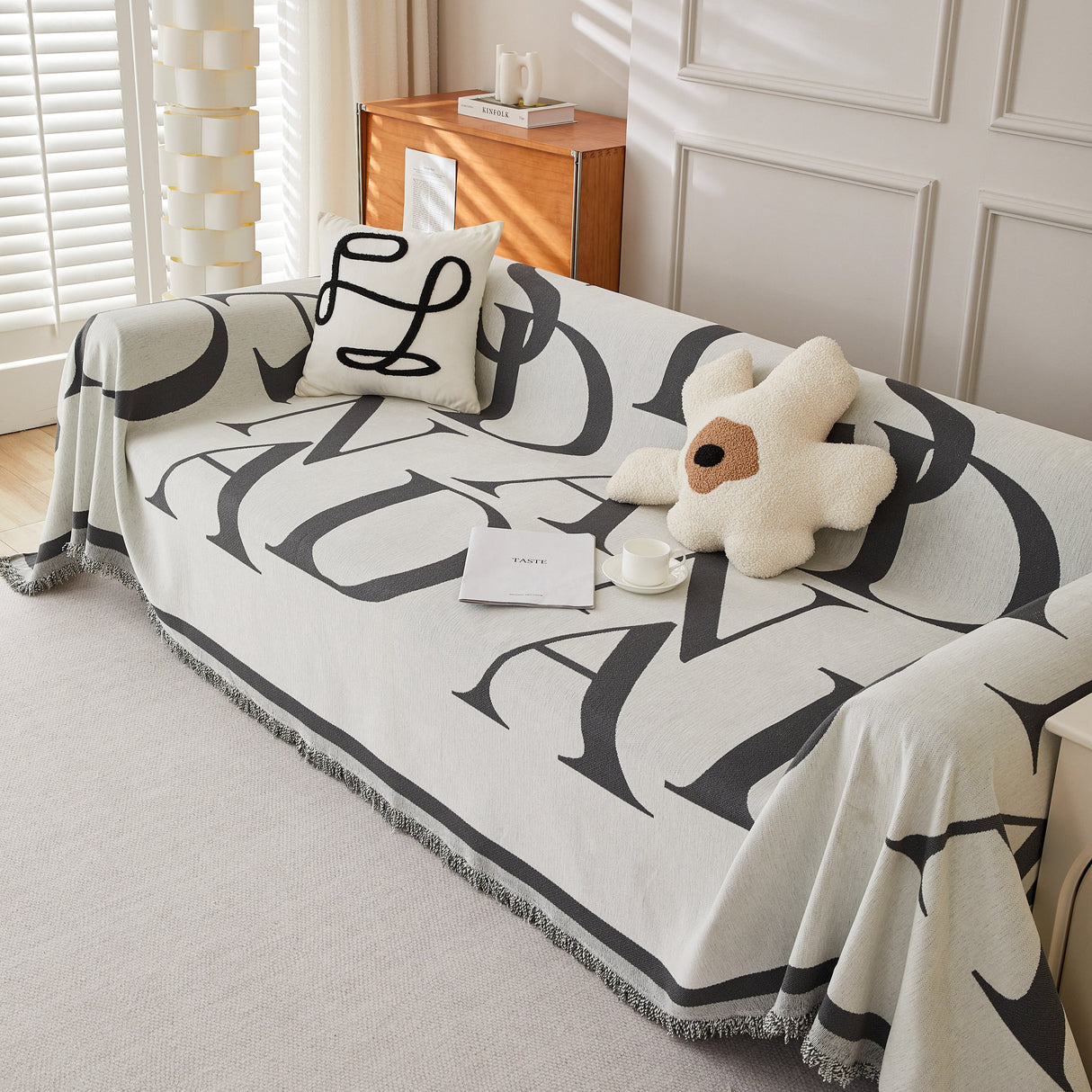 Chenille Jacquard Alphabet Sofa Blanket Cover, L Shape Sofa Cover, Reversible Couch Covers for Dogs