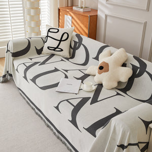 Chenille Jacquard Alphabet Sofa Blanket Cover, L Shape Sofa Cover, Reversible Couch Covers for Dogs