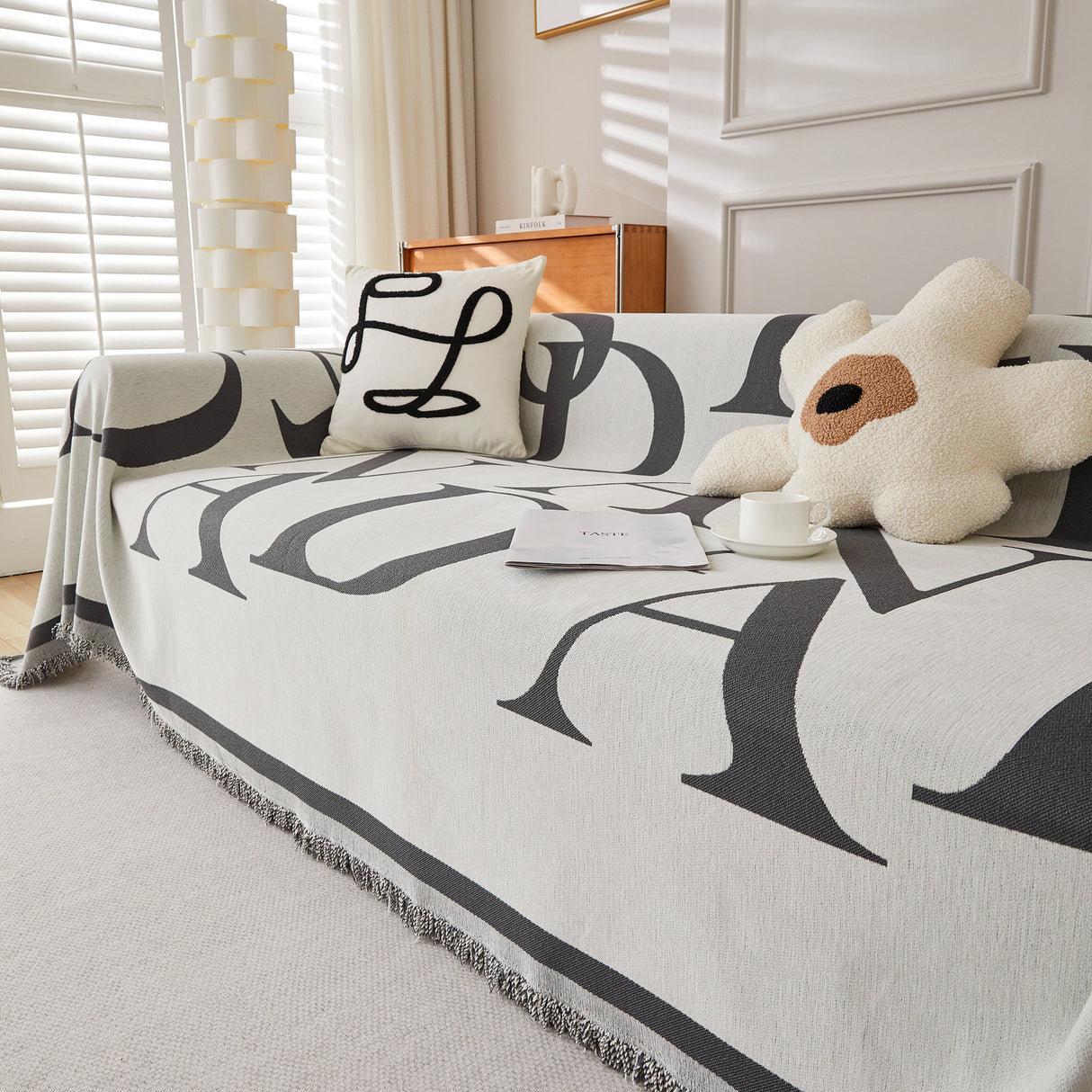 Chenille Jacquard Alphabet Sofa Blanket Cover, L Shape Sofa Cover, Reversible Couch Covers for Dogs