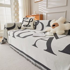 Chenille Jacquard Alphabet Sofa Blanket Cover, L Shape Sofa Cover, Reversible Couch Covers for Dogs