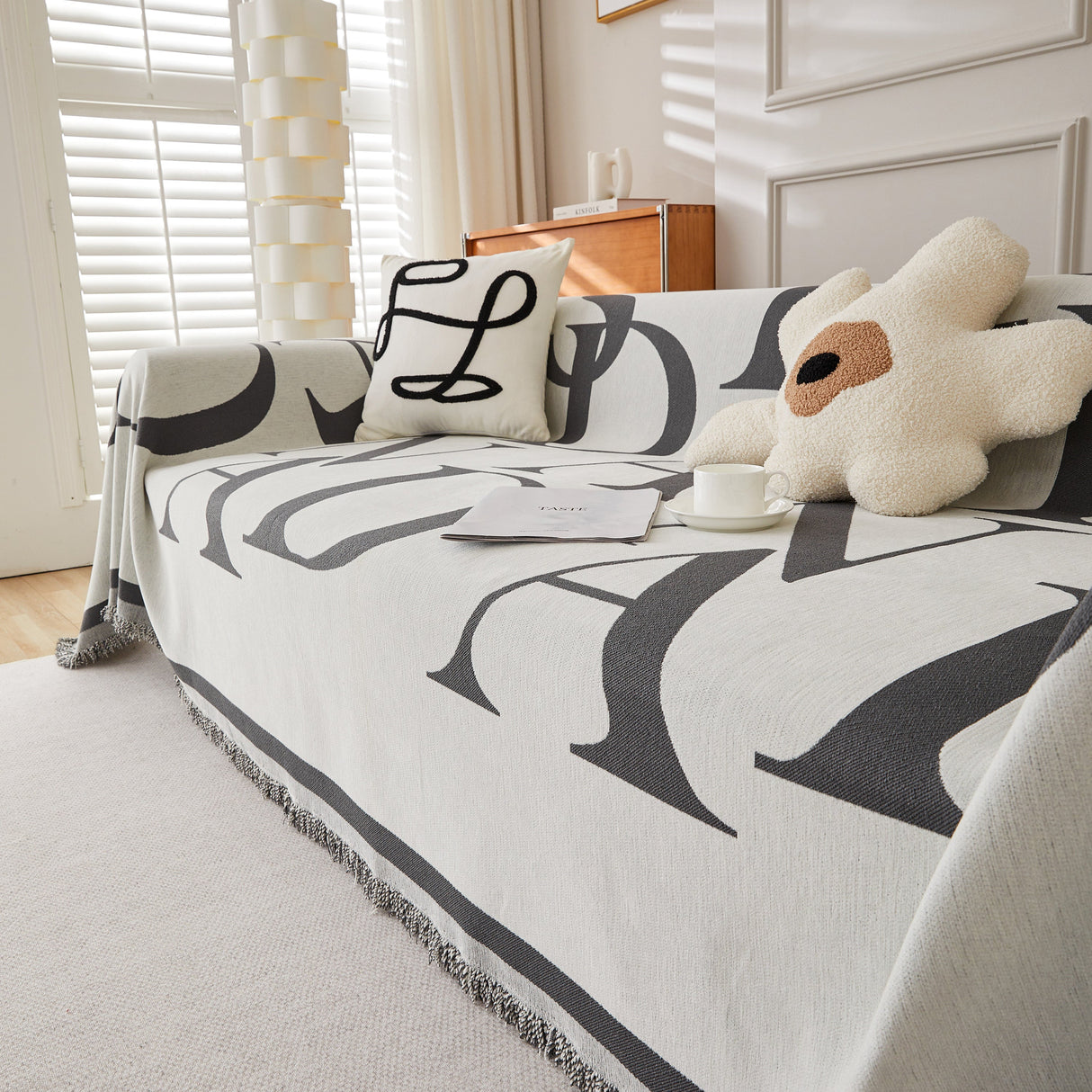 Chenille Jacquard Alphabet Sofa Blanket Cover, L Shape Sofa Cover, Reversible Couch Covers for Dogs