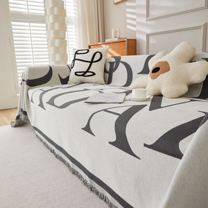 Chenille Jacquard Alphabet Sofa Blanket Cover, L Shape Sofa Cover, Reversible Couch Covers for Dogs