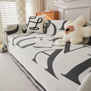 Chenille Jacquard Alphabet Sofa Blanket Cover, L Shape Sofa Cover, Reversible Couch Covers for Dogs