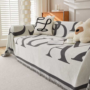 Chenille Jacquard Alphabet Sofa Blanket Cover, L Shape Sofa Cover, Reversible Couch Covers for Dogs