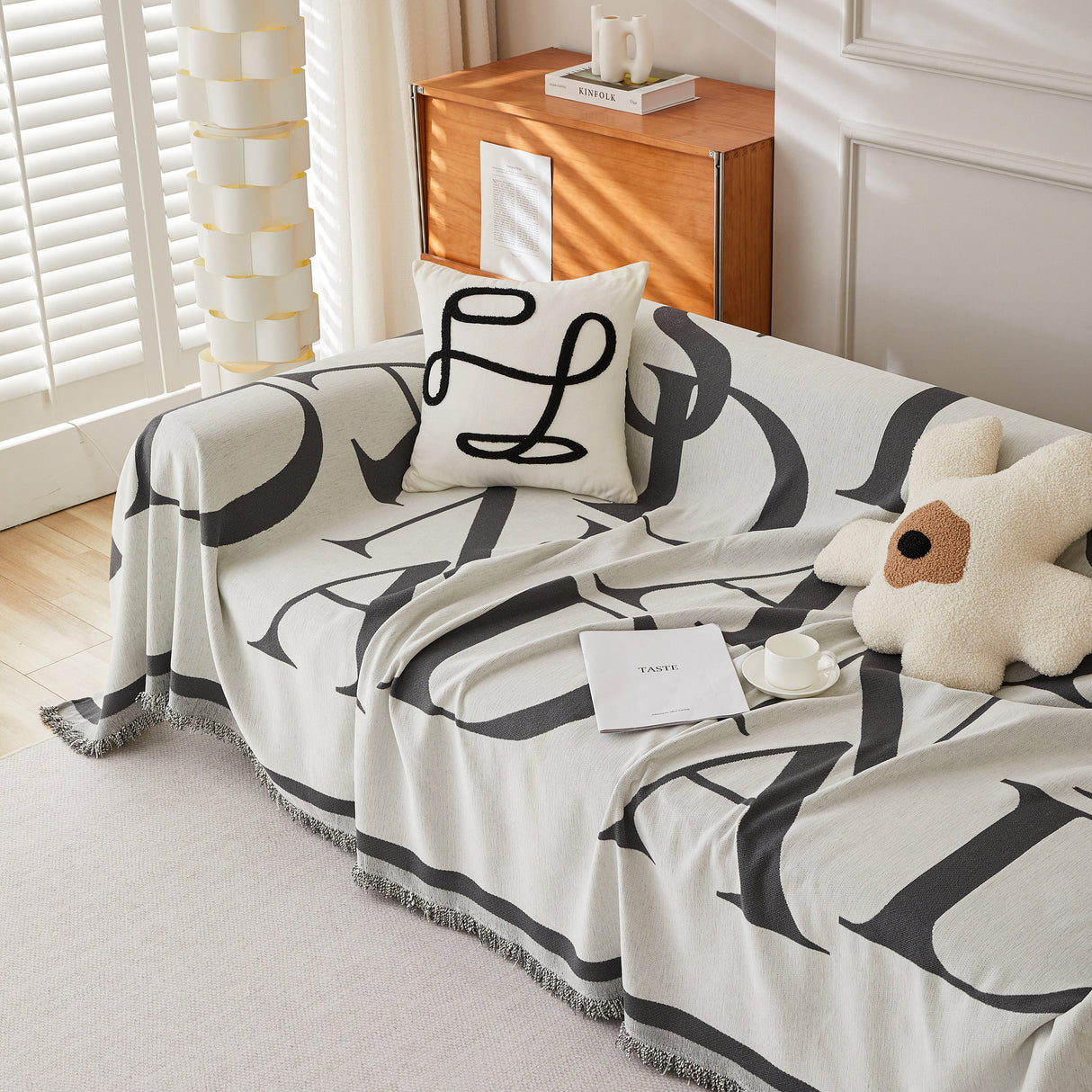 Chenille Jacquard Alphabet Sofa Blanket Cover, L Shape Sofa Cover, Reversible Couch Covers for Dogs