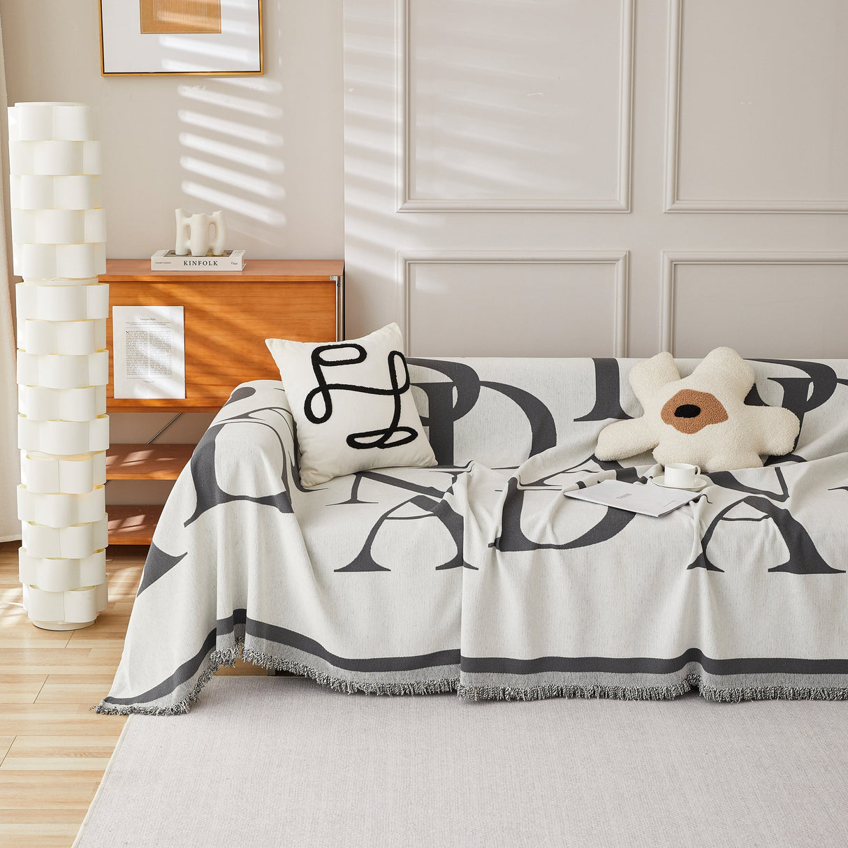 Chenille Jacquard Alphabet Sofa Blanket Cover, L Shape Sofa Cover, Reversible Couch Covers for Dogs