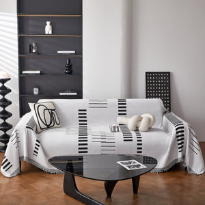 Reversible Chenille Couch Cover Blanket with Tassel Large Boho Futon Cover L Shaped Sectional Cover