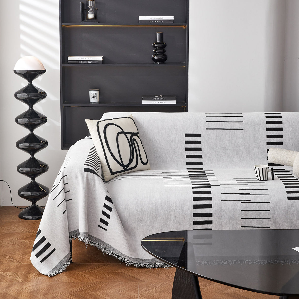 Reversible Chenille Couch Cover Blanket with Tassel Large Boho Futon Cover L Shaped Sectional Cover