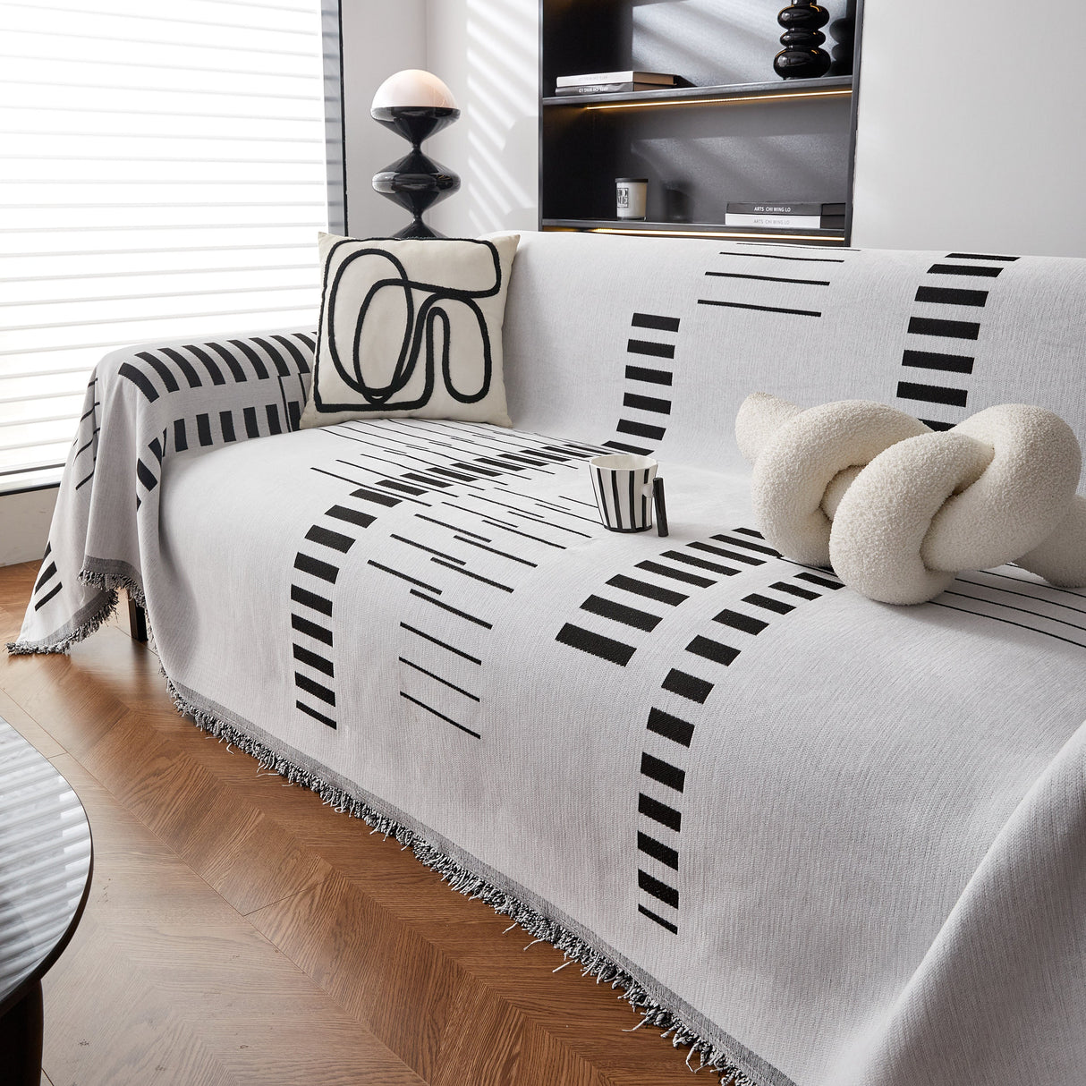 Reversible Chenille Couch Cover Blanket with Tassel Large Boho Futon Cover L Shaped Sectional Cover