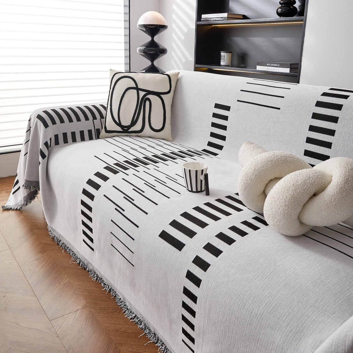 Reversible Chenille Couch Cover Blanket with Tassel Large Boho Futon Cover L Shaped Sectional Cover