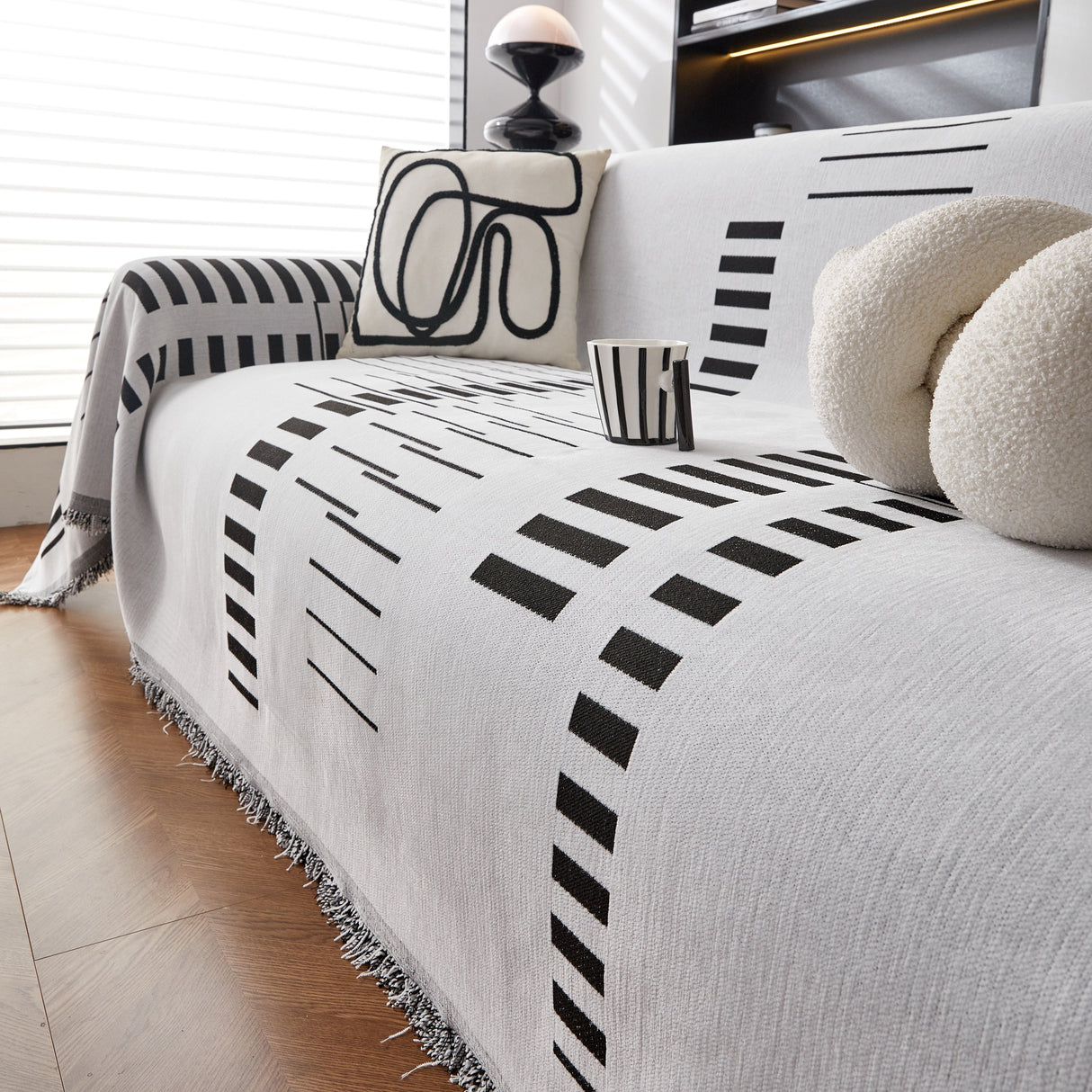 Reversible Chenille Couch Cover Blanket with Tassel Large Boho Futon Cover L Shaped Sectional Cover