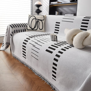 Reversible Chenille Couch Cover Blanket with Tassel Large Boho Futon Cover L Shaped Sectional Cover