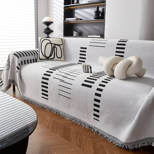 Reversible Chenille Couch Cover Blanket with Tassel Large Boho Futon Cover L Shaped Sectional Cover