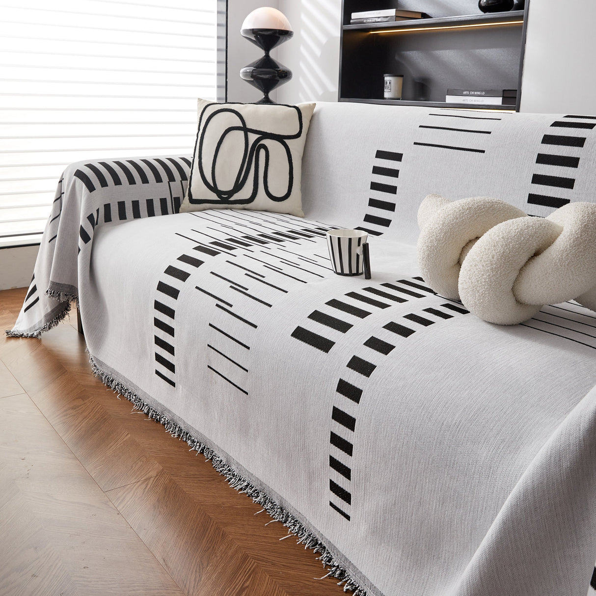 Reversible Chenille Couch Cover Blanket with Tassel Large Boho Futon Cover L Shaped Sectional Cover