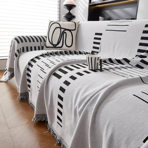 Reversible Chenille Couch Cover Blanket with Tassel Large Boho Futon Cover L Shaped Sectional Cover