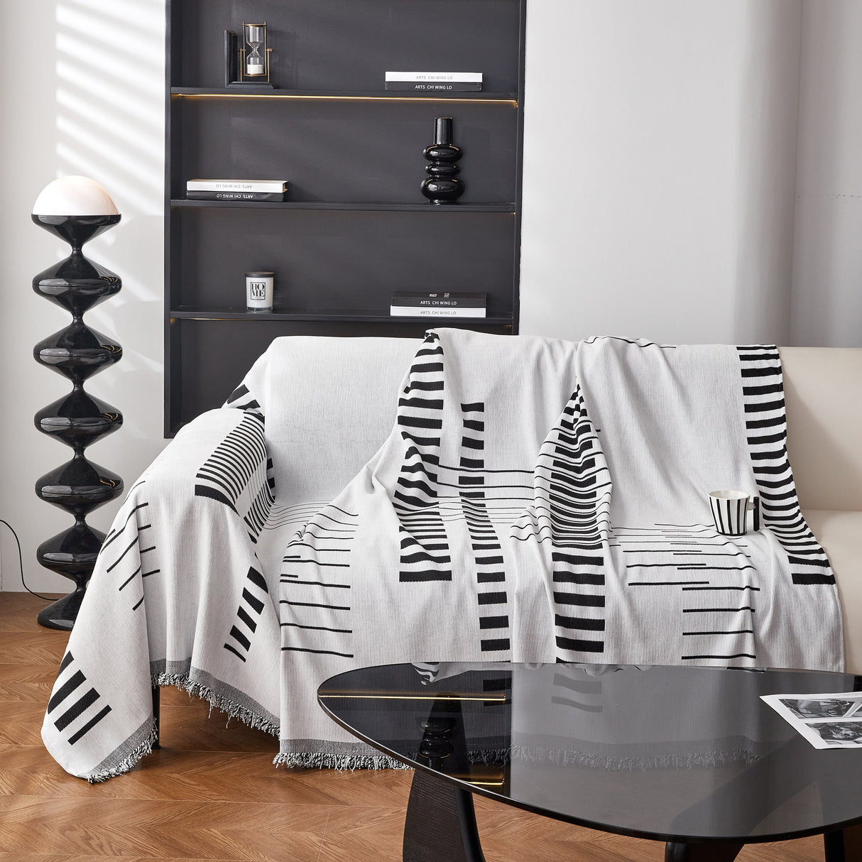 Reversible Chenille Couch Cover Blanket with Tassel Large Boho Futon Cover L Shaped Sectional Cover