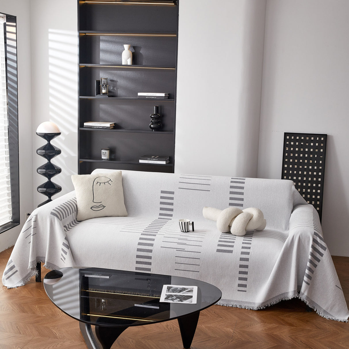 Reversible Chenille Couch Cover Blanket with Tassel Large Boho Futon Cover L Shaped Sectional Cover