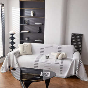 Reversible Chenille Couch Cover Blanket with Tassel Large Boho Futon Cover L Shaped Sectional Cover