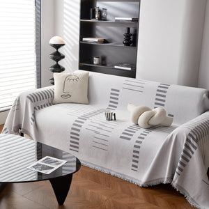 Reversible Chenille Couch Cover Blanket with Tassel Large Boho Futon Cover L Shaped Sectional Cover