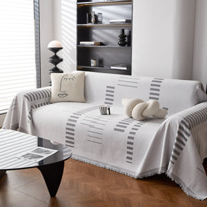 Reversible Chenille Couch Cover Blanket with Tassel Large Boho Futon Cover L Shaped Sectional Cover