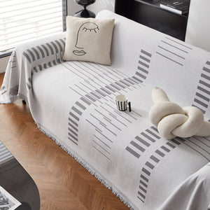 Reversible Chenille Couch Cover Blanket with Tassel Large Boho Futon Cover L Shaped Sectional Cover