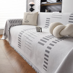 Reversible Chenille Couch Cover Blanket with Tassel Large Boho Futon Cover L Shaped Sectional Cover