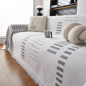 Reversible Chenille Couch Cover Blanket with Tassel Large Boho Futon Cover L Shaped Sectional Cover