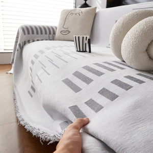 Reversible Chenille Couch Cover Blanket with Tassel Large Boho Futon Cover L Shaped Sectional Cover