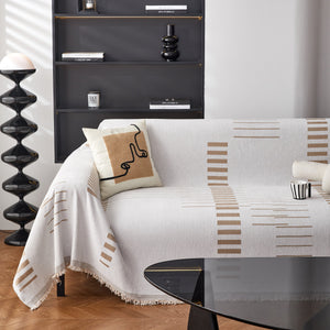 Reversible Chenille Couch Cover Blanket with Tassel Large Boho Futon Cover L Shaped Sectional Cover