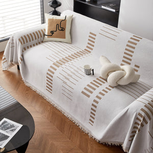 Reversible Chenille Couch Cover Blanket with Tassel Large Boho Futon Cover L Shaped Sectional Cover