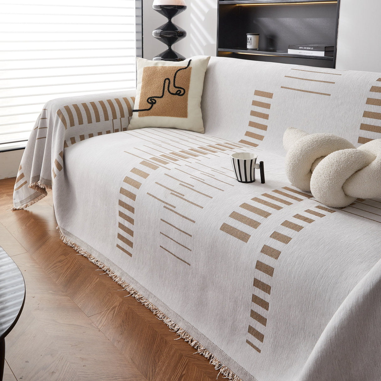 Reversible Chenille Couch Cover Blanket with Tassel Large Boho Futon Cover L Shaped Sectional Cover