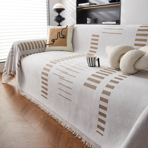 Reversible Chenille Couch Cover Blanket with Tassel Large Boho Futon Cover L Shaped Sectional Cover