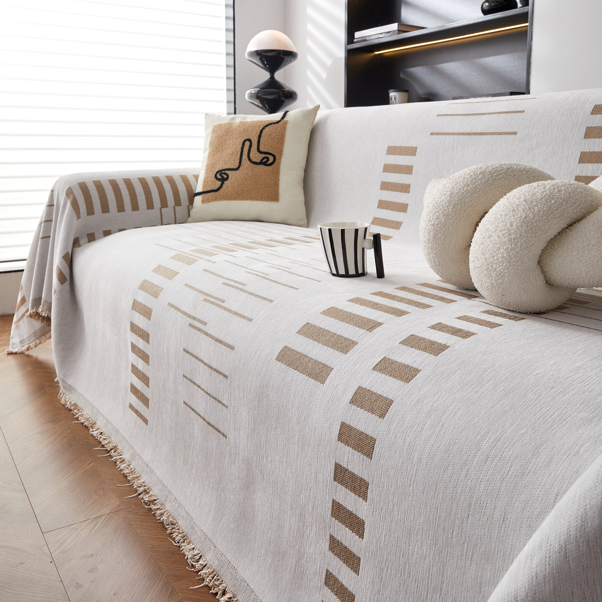 Reversible Chenille Couch Cover Blanket with Tassel Large Boho Futon Cover L Shaped Sectional Cover