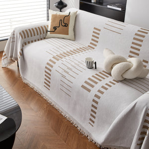 Reversible Chenille Couch Cover Blanket with Tassel Large Boho Futon Cover L Shaped Sectional Cover