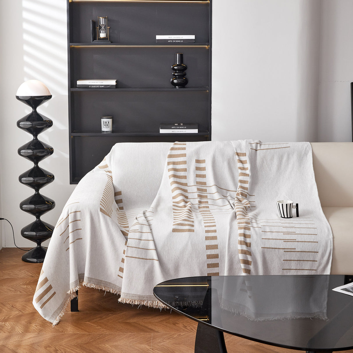 Reversible Chenille Couch Cover Blanket with Tassel Large Boho Futon Cover L Shaped Sectional Cover