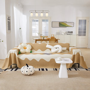 Chenille Minimalist Wavy Sofa Throw Cover, Cozy Blankets for Couch, Machine Washable Couch Protector