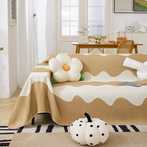 Chenille Minimalist Wavy Sofa Throw Cover, Cozy Blankets for Couch, Machine Washable Couch Protector
