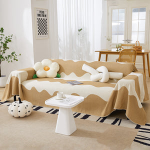 Chenille Minimalist Wavy Sofa Throw Cover, Cozy Blankets for Couch, Machine Washable Couch Protector