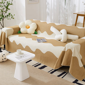 Chenille Minimalist Wavy Sofa Throw Cover, Cozy Blankets for Couch, Machine Washable Couch Protector