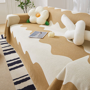 Chenille Minimalist Wavy Sofa Throw Cover, Cozy Blankets for Couch, Machine Washable Couch Protector