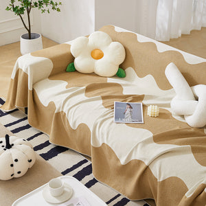 Chenille Minimalist Wavy Sofa Throw Cover, Cozy Blankets for Couch, Machine Washable Couch Protector